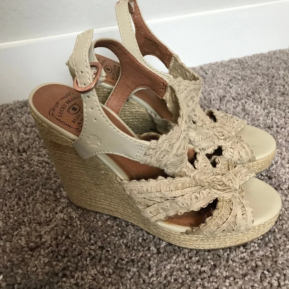 Lucky Brand Shoes - Lucky Brand Nude Lace Wedges